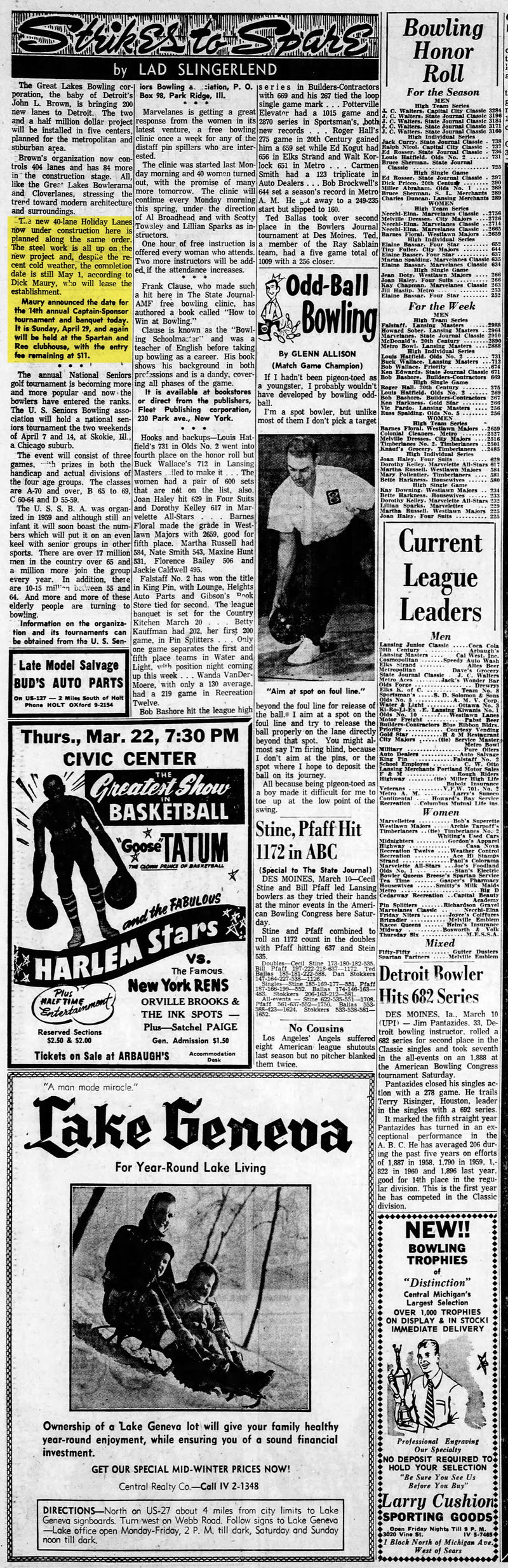 Spare Time Entertainment Center (Holiday Lanes) - Sun Mar 11 1962 Article (newer photo)